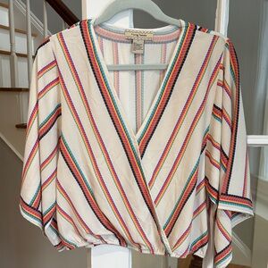 Flying Tomato Multicolor Striped V-Neck Blouse size small